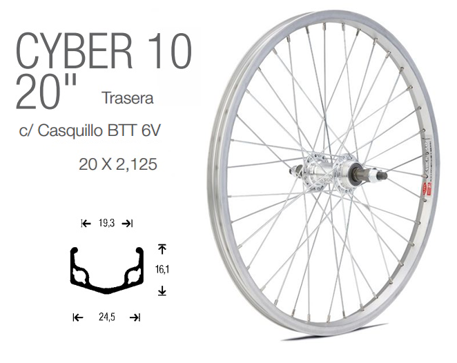 RUEDA BICICLETA TRASERA 20-2.125 VTT CON CAMBIO